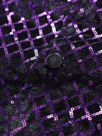 Purple Men's Sequins V-Neck Single Breasted Buttons Sparkling Party Vest with Pocket & Belt
