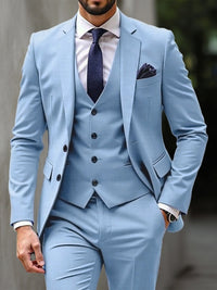 Sky Blue Men's 3 Pieces Standard Fit Single Breasted Two-buttons Wedding Formal Party Suits