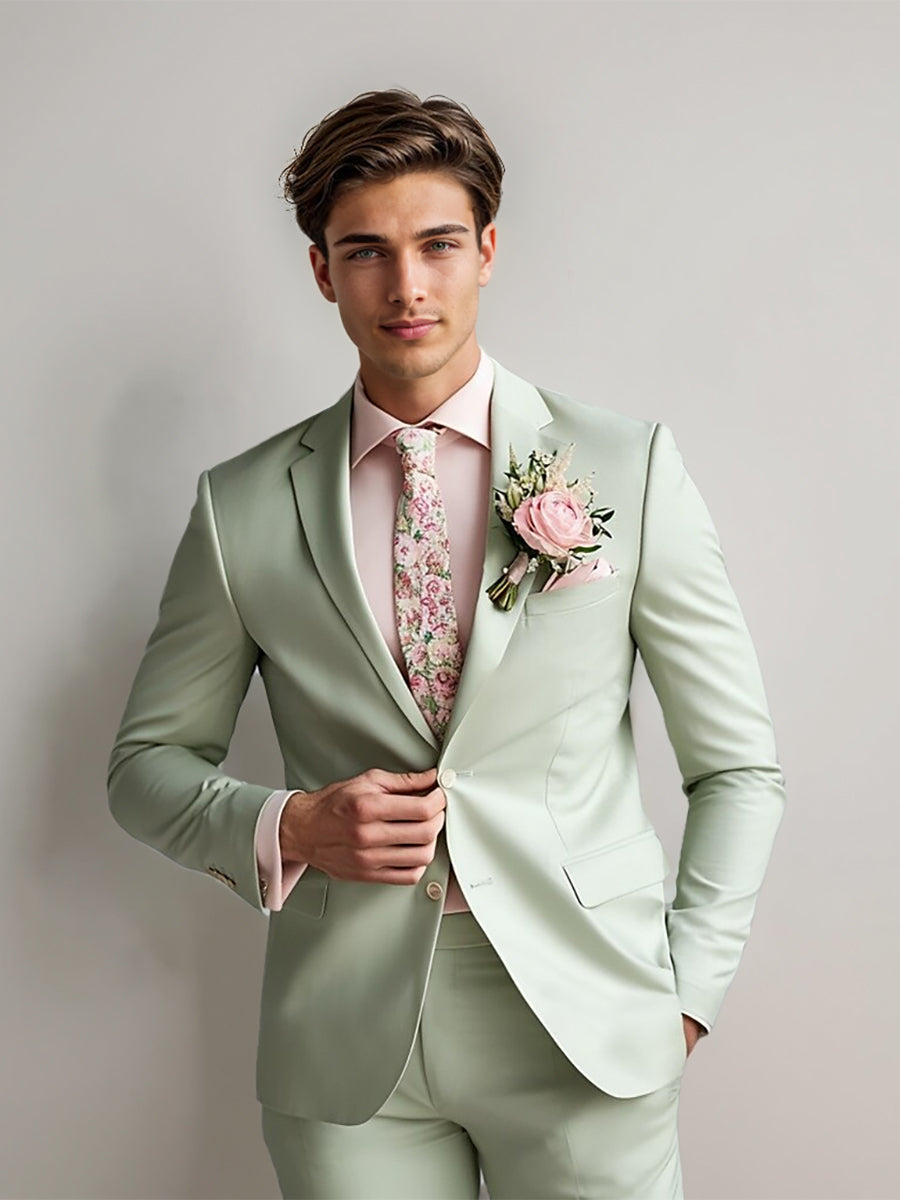 Men's Tailored Fit Single Breasted Two-Buttons Fashionable Solid Colored Beach Wedding Prom Party Suits