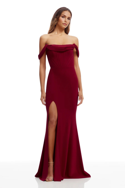 Sheath/Column Spandex Bridesmaid Dresses Floor-Length Off-the-Shoulder Sleeveless With Side Silt