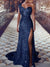 Sheath/Column Evening Sparkle Sequin One-Shoulder Floor-length Long Sequins Prom Dresses With Split Side