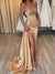 Sheath/Column Evening  Gowns Off-the-Shoulder Floor-length Long Prom Dresses With Split Side & Sequins