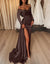 Sheath/Column Evening  Gowns Off-the-Shoulder Floor-length Long Prom Dresses With Split Side & Sequins
