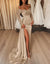 Sheath/Column Evening  Gowns Off-the-Shoulder Floor-length Long Prom Dresses With Split Side & Sequins