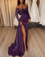 Sheath/Column Evening  Gowns Off-the-Shoulder Floor-length Long Prom Dresses With Split Side & Sequins