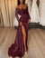 Sheath/Column Evening  Gowns Off-the-Shoulder Floor-length Long Prom Dresses With Split Side & Sequins