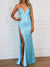 Sheath/Column Long Prom Dresses Sequins Party Dresses Spaghetti Straps&V-Neck Sleeveless Floor-length With Side Split