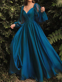 A-Line/Princess V-Neck Long Sleeves Floor-length Evening Dresses