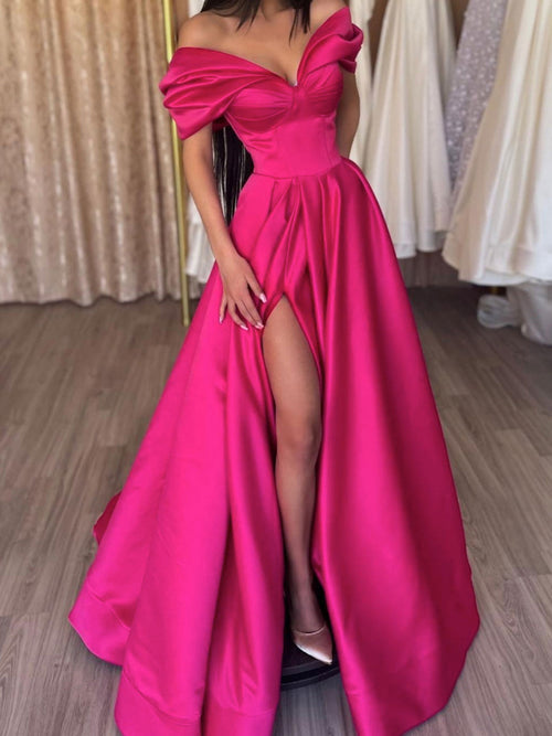 A-Line/Princess Off-the-Shoulder Long Evening Dresses With Split Side