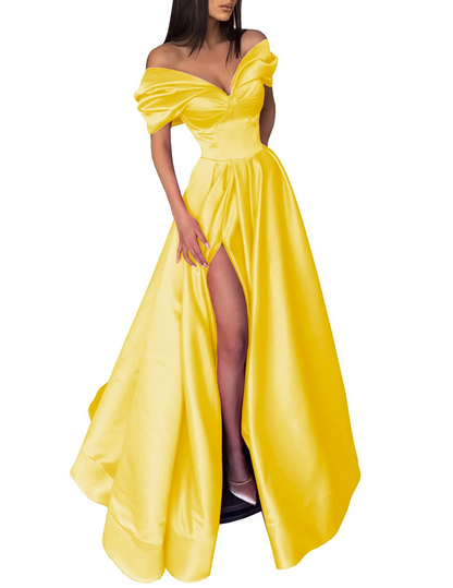 A-Line/Princess Off-the-Shoulder Long Evening Dresses With Split Side