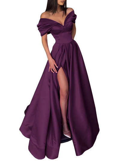 A-Line/Princess Off-the-Shoulder Long Evening Dresses With Split Side