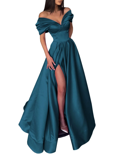 A-Line/Princess Off-the-Shoulder Long Evening Dresses With Split Side