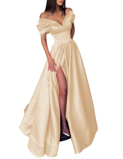 A-Line/Princess Off-the-Shoulder Long Evening Dresses With Split Side
