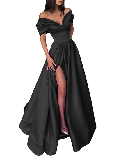 A-Line/Princess Off-the-Shoulder Long Evening Dresses With Split Side