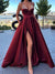 A-Line/Princess V-Neck Spaghetti Straps Long Evening Dresses With Split Side & Sequins