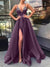 A-Line/Princess V-Neck Spaghetti Straps Long Evening Dresses With Split Side & Sequins