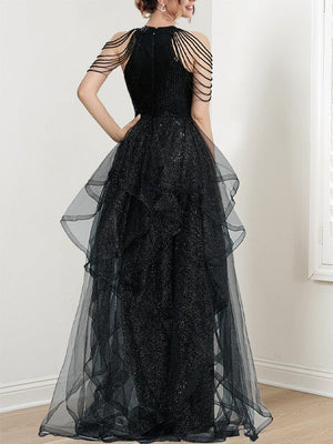 A-Line/Princess Prom Dresses Halter Tulle Floor-length Long Prom Dresses With Beading & Sequins