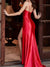 Sheath/Column Evening Dress Elastic Satin Strapless Sleeveless Floor-length Party Dresses With Ruched&Side Split