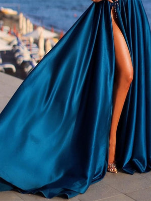 A-Line/Princess One-Shoulder Long Evening  Floral Dresses With Beading & Split Side