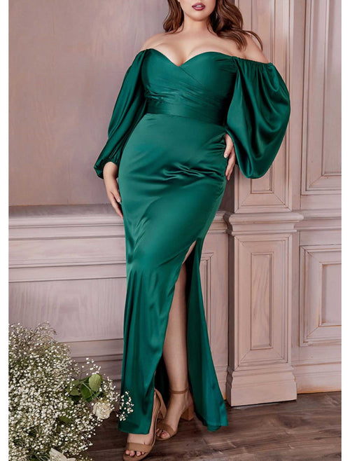 Sheath/Column Off-the-Shoulder Floor-length Plus Size Prom Dresses