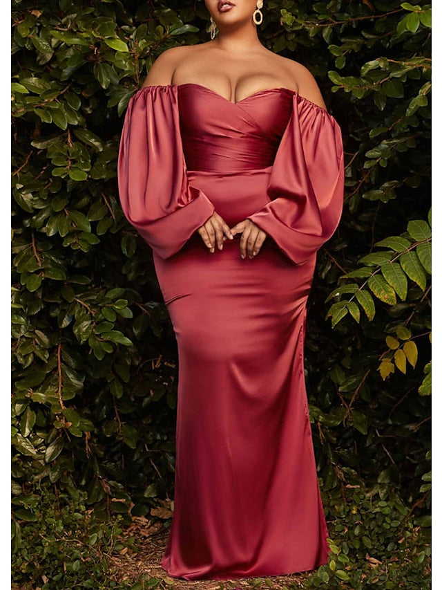 Sheath/Column Off-the-Shoulder Floor-length Plus Size Prom Dresses