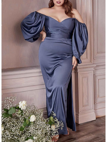 Sheath/Column Off-the-Shoulder Floor-length Plus Size Prom Dresses