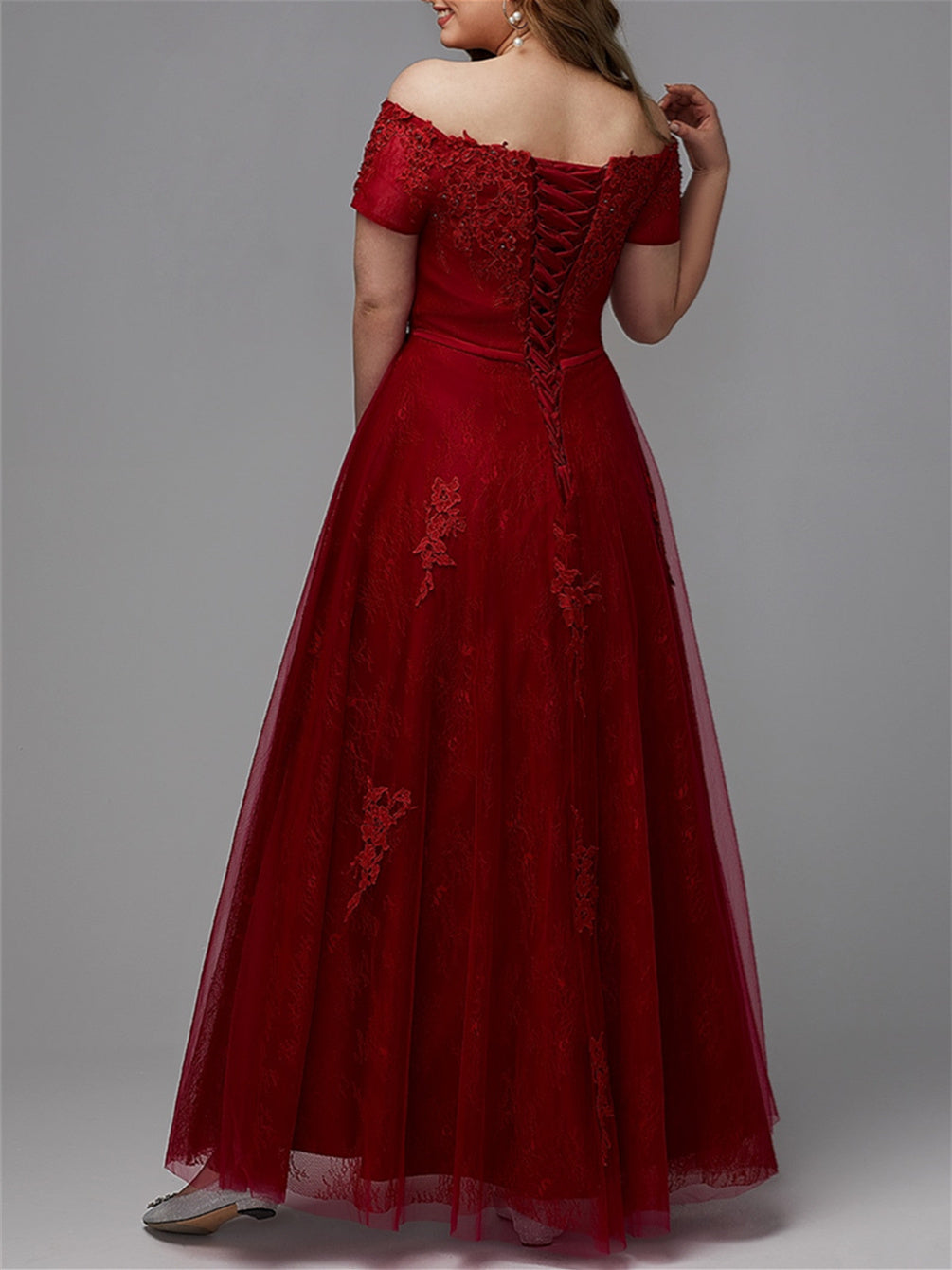 A-Line/Princess Off-the-Shoulder Floor-length Plus Size Prom Dresses