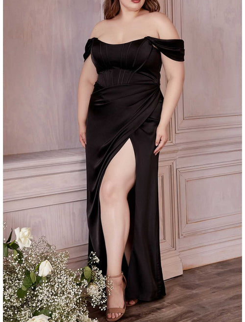 Sheath/Column Off-the-Shoulder Floor-length Plus Size Prom Dresses