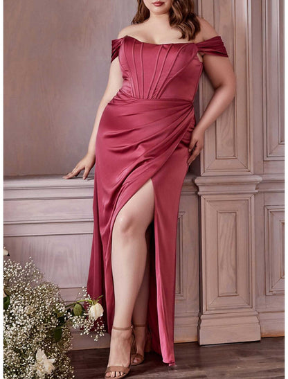 Sheath/Column Off-the-Shoulder Floor-length Plus Size Prom Dresses