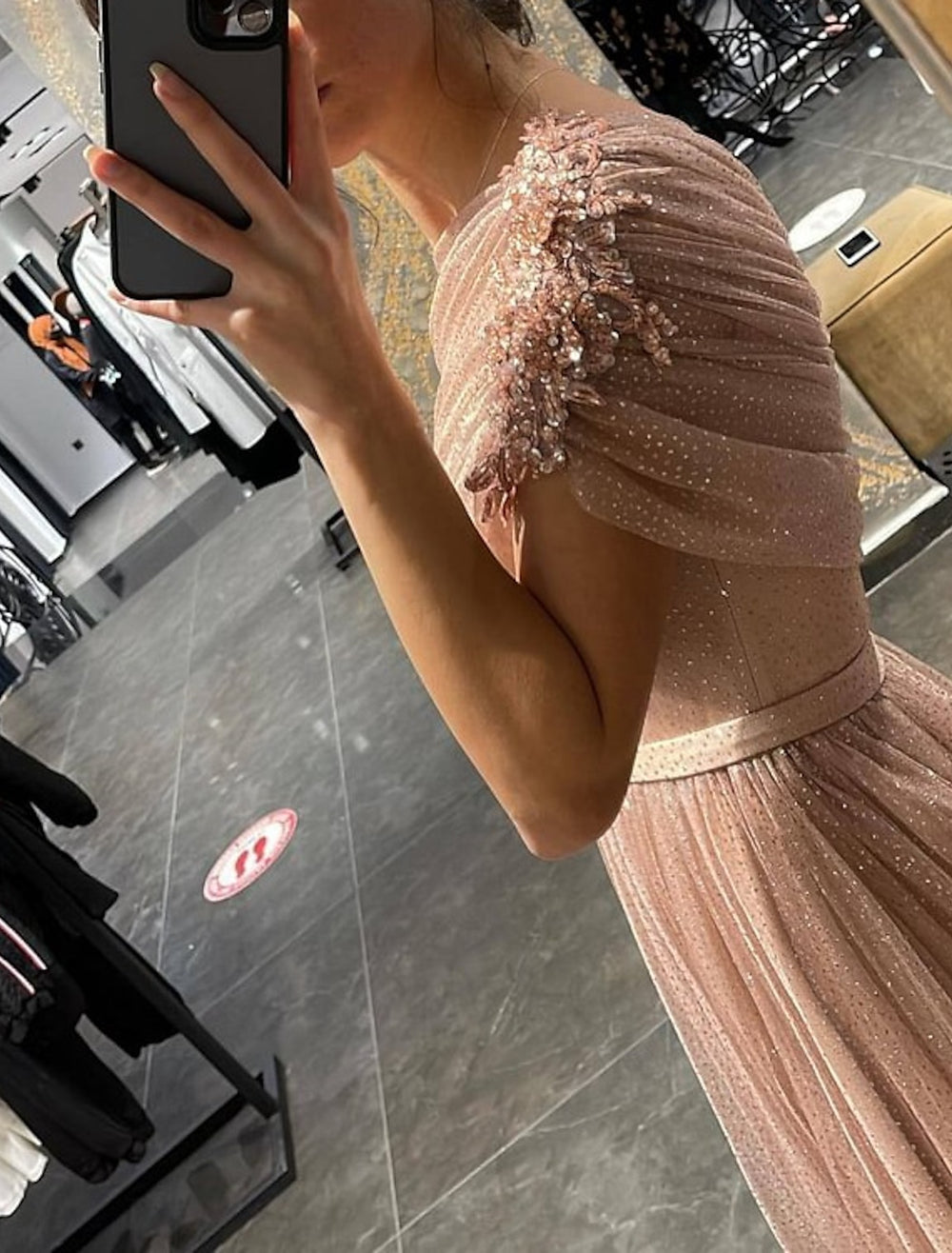 A-Line/Princess Prom Dress One-Shoulder Long Formal Dresses With Glitter Tulle