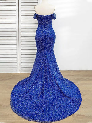 Sheath/Column Sequins Off-the-Shoulder Sleeveless Floor-length Evening Dresses With Split Side