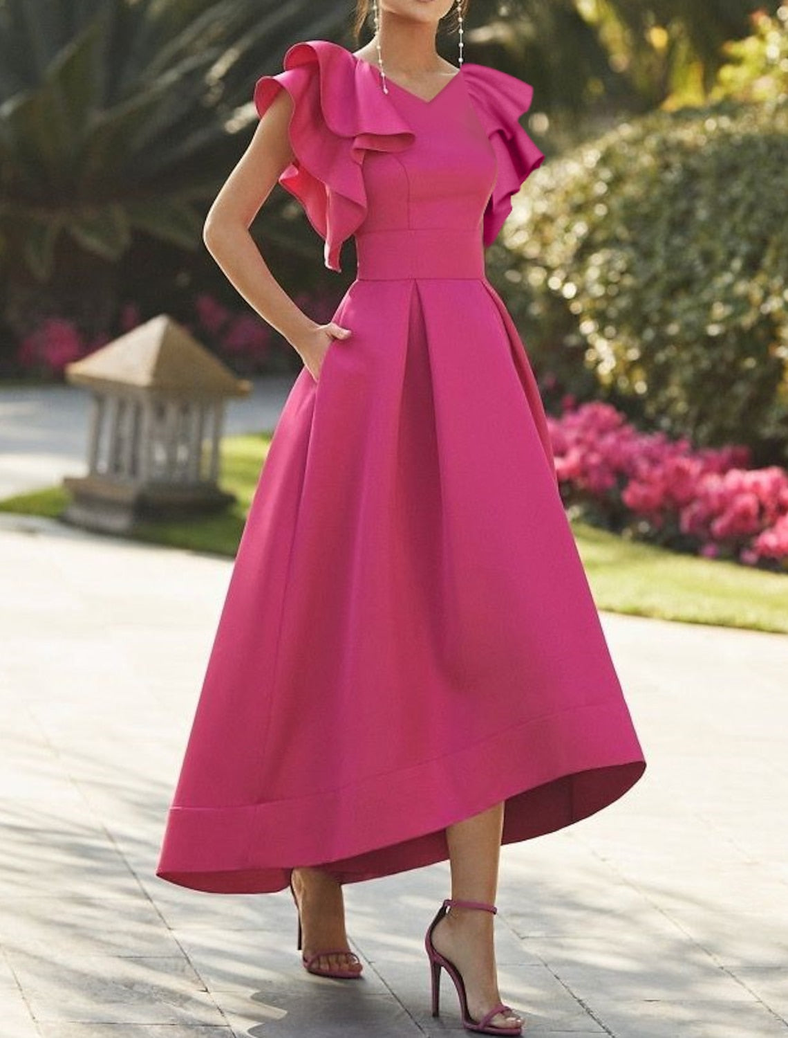 A-Line Cocktail Dresses Elegant Princess V-Neck Asymmetrical High Low