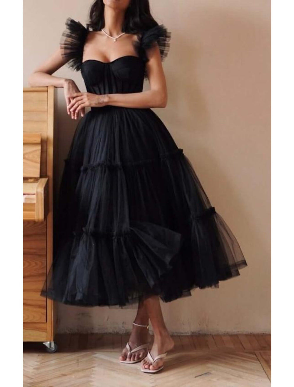 A-Line/Princess Cocktail Dress Tiered Spaghetti Straps Long Wedding Guest Dresses