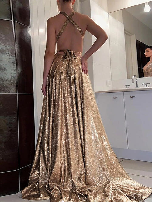 A-Line/Princess Halter Floor-length Evening Dresses