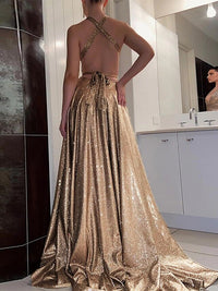 A-Line/Princess Halter Floor-length Evening Dresses