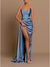 Sheath/Column Strapless Floor-length Evening Dresses Ruched Satin Formal Dress