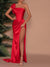 Sheath/Column Silk Satin One-Shoulder Sleeveless Floor-length Prom Dresses With High Split Side