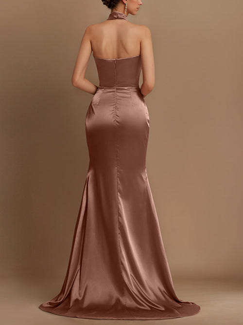 Sheath/Column Halter Floor-length Evening Dresses
