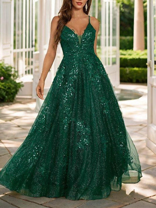 A-Line/Princess Spaghetti Straps Floor-length Long Evening Dresses