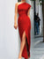 Sheath/Column Silk Satin One-Shoulder Sleeveless Floor-length Prom Dresses With Split Side&Pleats