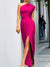 Sheath/Column Silk Satin One-Shoulder Sleeveless Floor-length Prom Dresses With Split Side&Pleats