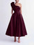A-Line/Princess Cocktail Dress One-Shoulder Tea-Length Formal Wedding Guest Dresses
