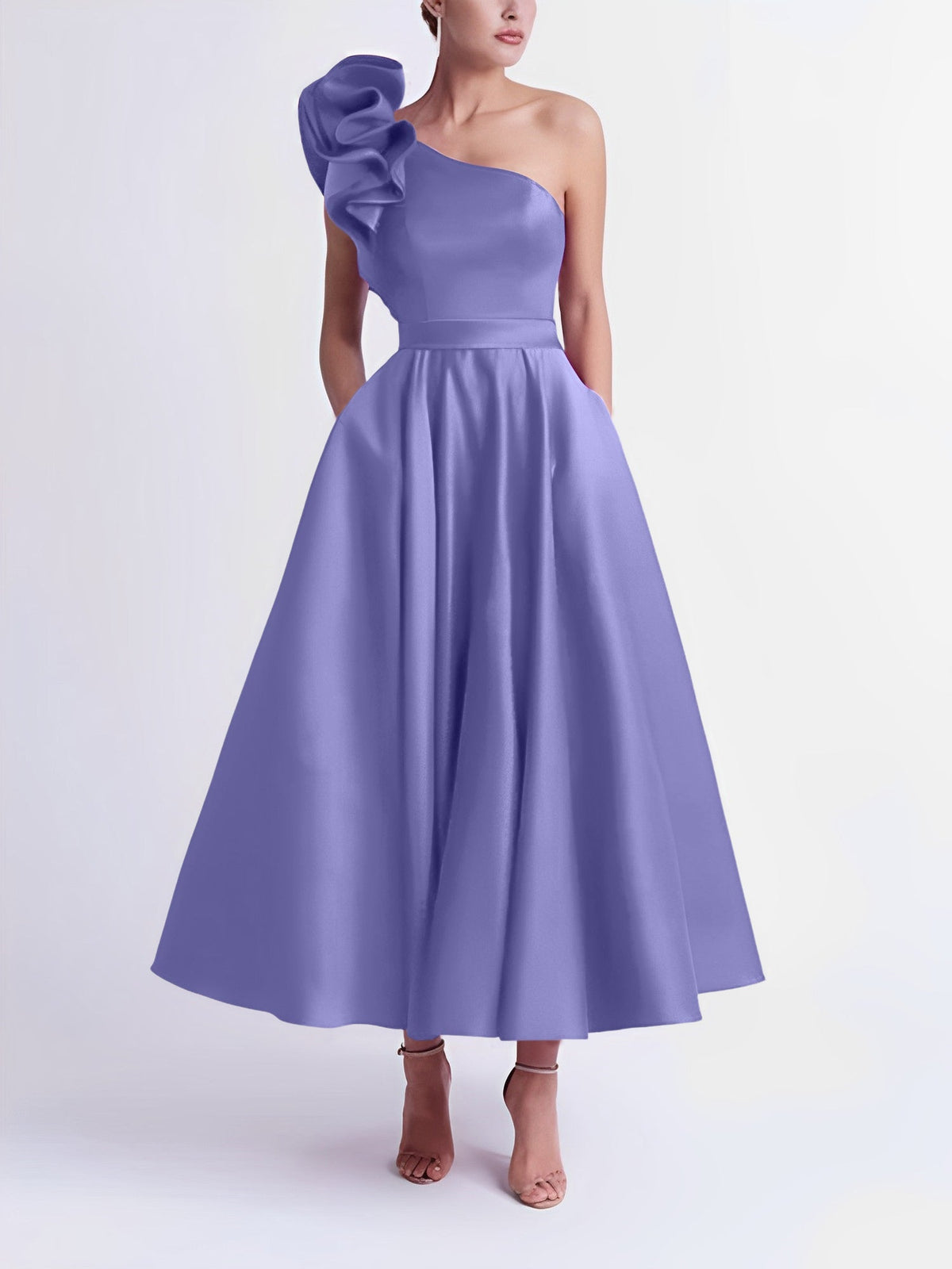 Nafori Light Purple A-Line/Princess Cocktail Dress One-Shoulder Tea-Length Formal Wedding Guest Dresses 2026