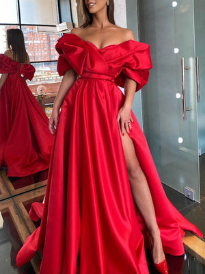 A-Line/Princess Off-the-Shoulder Floor-length Evening Dresses