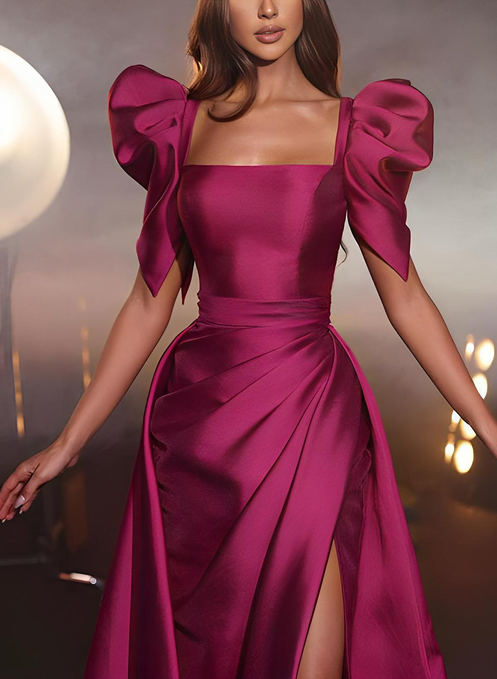 A-Line/Princess Square Neck Floor-length Evening Dresses