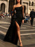 Sheath/Column One-Shoulder Floor-length Long Evening Dresses with Split Side