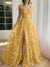 A-Line/Princess Spaghetti Straps Long Prom Floral Dresses With Split Side