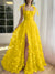A-Line/Princess Spaghetti Straps Long Prom Floral Dresses With Split Side