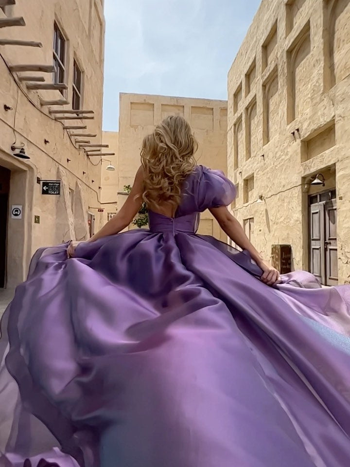 A-Line/Princess Prom Dresses One-Shoulder Asymmetrical High Low Tiered Formal Dresses