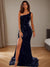 Trumpet/Mermaid One-Shoulder Sleeveless Floor-length Long Eveving Dresses with Sequins & Split Side